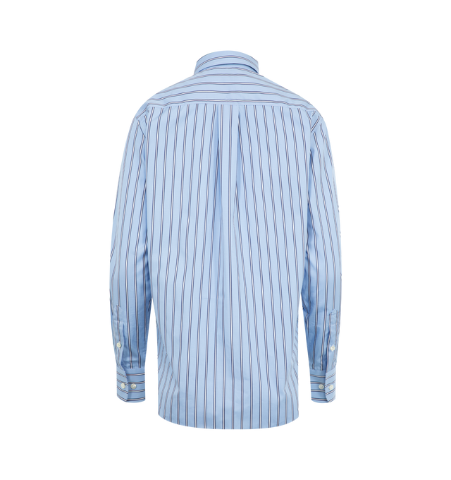Image 2 of 2 - BLUE - HOMME GIRLS Classic Stripe Shirt featuring cotton poplin, stripes throughout, spread collar, button closure, logo embroidered at front, shirttail hem, pleat at single-button barrel cuffs and box pleat at back yoke. 100% cotton. Made in Italy. 