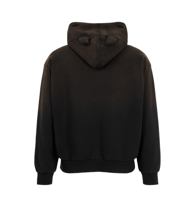 Image 2 of 2 - BLACK - The Men's Smiley Devil Full Zip Hoodie is crafted from 100% cotton with a washed finish. The design features a full-length YKK zip closure extending through the hood, while dimensional devil horns and Smiley detailing define the hood construction. A kangaroo pocket and ribbed trims complete the silhouette. 