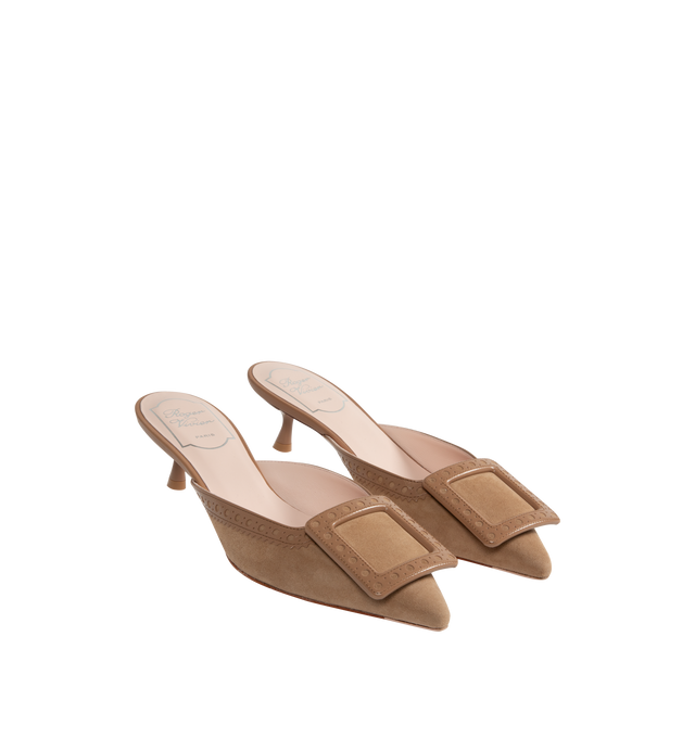 Image 3 of 4 - BROWN - ROGER VIVIER I Love Vivier Perforated Leather Mule Pumps featuring perforated leather trim, pointed toe and slide style.45mm heel. Leather outsole. Lining: Leather. Made in Italy. 