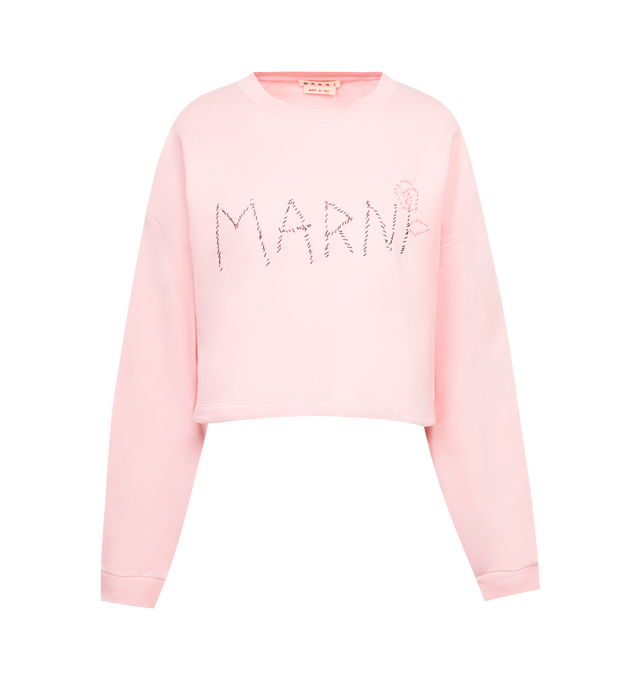 PINK - MARNI Logo Sweatshirt featuring embroidered logo to the front, crew neck, long sleeves and cropped straight hem. 100% cotton.
