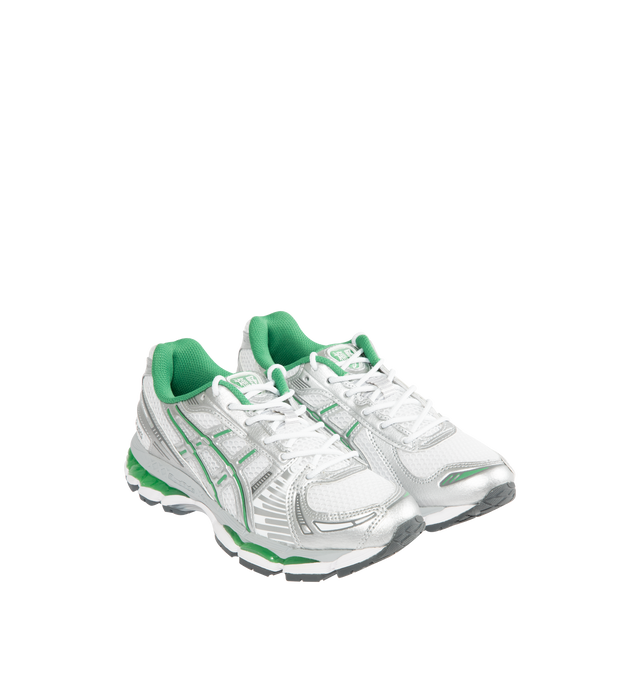 Image 2 of 5 - GREEN - ASICS Gel-Kayano 12.1 Sneaker featuring breathable mesh underlays, GEL-NIMBUS17 tooling system, FLUIDRIDE technology, rearfoot and forefoot GEL technology and dope dyed recycled sockliner mesh. 