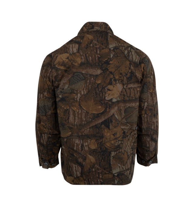 Image 2 of 2 - BROWN - POST O'ALLS Camo Jacket featuring button front closure, button cuffs, classic collar and 3 front flap pockets. 100% cotton. Made in Japan. 