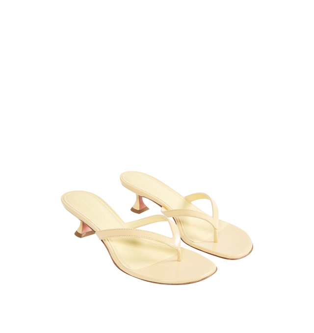 Image 3 of 5 - NEUTRAL - AMINA MUADDI Juliette Thong Sandal featuring rounded open toe, thong strap and 45mm mini CL heel. 100% lambskin. Made in Italy.  