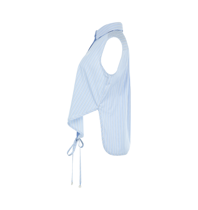 Image 3 of 3 - BLUE - LOEWE PAULA'S IBIZA Sleeveless Shirt in lightweight striped cotton poplin featuring an asymmetrical front-to-back hem that can be wrapped around and tied at the back, regular fit, adjustable length, classic collar, button front fastening and anagram embroidery placed on the chest. Cotton. Made in Italy. 