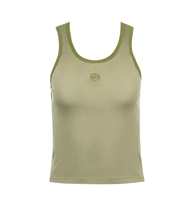 GREEN - Loewe Tank top crafted in lightweight ribbed silk jersey. Features a slim fit, regular length, scoop neck with anagram embroidery placed at the front. Made in Italy.