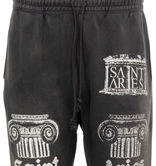 Image 3 of 4 - BLACK - SAINT MICHAEL SAINT ARIES SWEATPANT featuring elastic waistband and cuffs at hem, printed front panel and one back patch pocket. 100% cotton.  