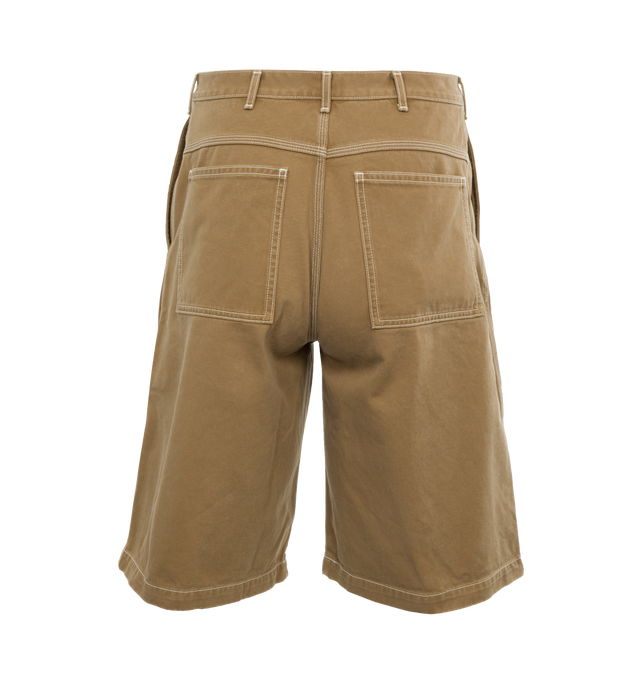 Image 2 of 4 - BROWN - HUMAN MADE Baggy Shorts featuring relaxed fit, 2 side pockets, patch back pockets, button zip closure, contrast seams and woven brand patch. 