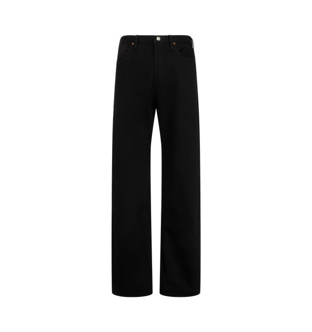 Image 1 of 3 - BLACK - Saint Michael Men's Straight Leg Black Denim Jeans are crafted from 100% cotton denim and feature a classic straight-leg silhouette with the brand's signature worn-in aesthetic. Finished in versatile black, these designer jeans draw on vintage Americana influences while maintaining a clean, timeless profile for everyday styling. Main Material: 100% Cotton. Fit: Straight Leg. Color: Black. 