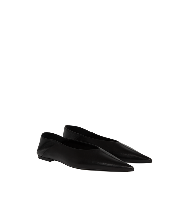 Image 2 of 4 - BLACK - SAINT LAURENT Leather Ballerina Flats featuring smooth leather, flat heel, pointed toe, foldover backstay for easy slide and leather outsole. Made in Italy. 