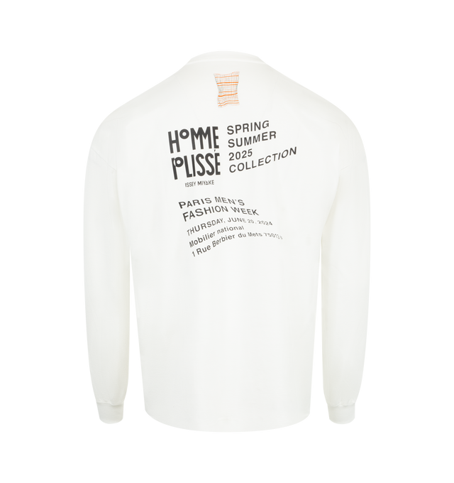 Image 2 of 2 - WHITE - Issey Miyake Invitation T-Shirt has a crew neck, long sleeves, and a grpahic print at the back. 100% cotton. Made in Japan.  