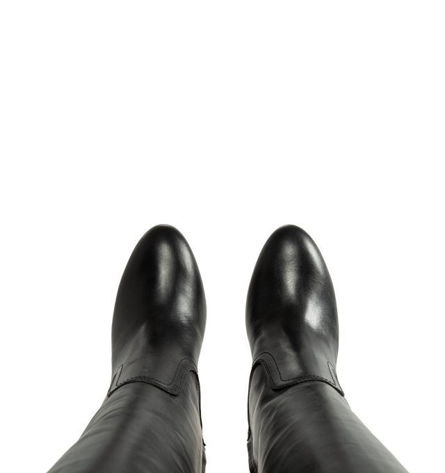 Image 4 of 4 - BLACK - Bottega Veneta Women's Knee-High Boots are crafted from leather and feature a knee-high silhouette, a pointed toe, a wedge heel, and a side zip closure. Designed with clean lines and a streamlined profile, this elevated style combines sculptural proportions with everyday wearability. Main Material: 100% Leather. Heel measures approximately 80mm / 3 inches. Made in Italy. 