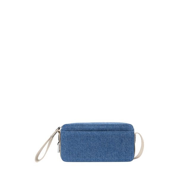 Image 3 of 4 - BLUE - JACQUEMUS Le Cuerda Horizontal Bag featuring adjustable shoulder strap and metal buckle, zip closure with wrist strap, exterior patch pocket, engraved lobster clip, interior patch pocket, silver metal logo and hardware and fully lined in cotton. 12 cm x 23 cm. 100% cotton. 