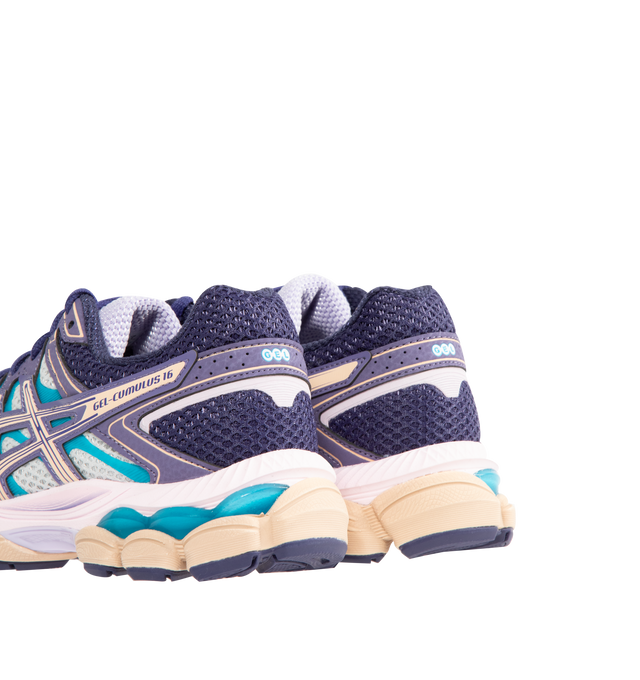 Image 3 of 5 - MULTI - ASICS Gel-Cumulus 16 Sneaker featuring signature tiger stripes on the sides, NEXKIN mesh upper with clear TPU overlays, FLUIDRIDE foam midsole with GEL pads and AHAR rubber outsole. 