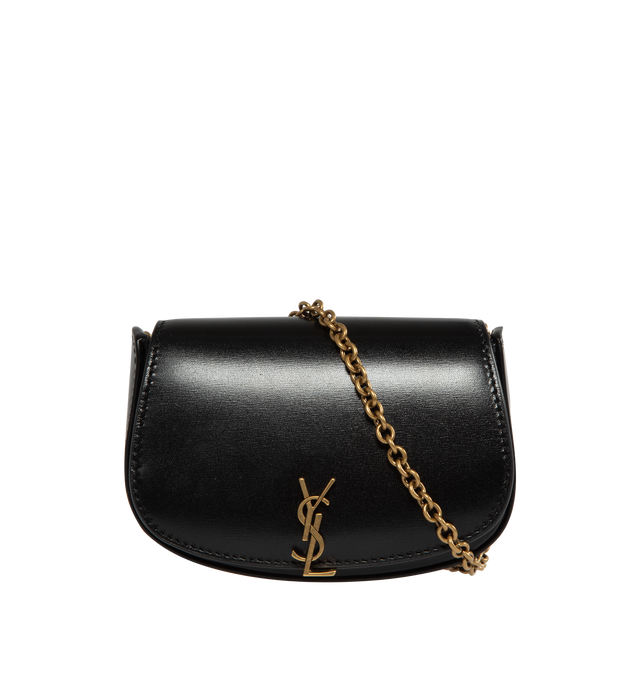 Image 1 of 3 - BLACK - SAINT LAURENT Mini Purse on Chain featuring detachable chain shoulder strap, flap top with YSL lift clasp closure and bronze hardware. 2.9"H x 4.7"W x 1.3"D. Strap drop: 12.5". Made in Italy. 