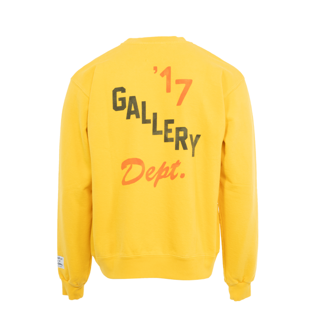 Image 2 of 4 - YELLOW - GALLERY DEPT. Boxing Merch Crewneck featuring typographic on the front, mixed typographic of GALLERY DEPT. on the back, patch by the cuff, long sleeves, crew neck and ribbed neck, hem and cuffs. 100% cotton. 