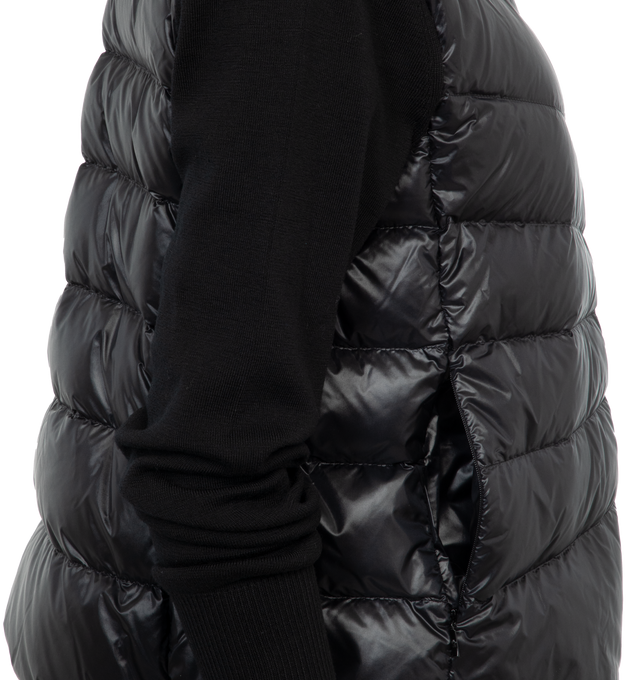 Image 3 of 3 - BLACK - MONCLER Padded Cardigan featuring ultra-fine Merino wool, longue saison lining, down-filled longue saison front, rib knit sleeves, gauge 14, zipper closure, zipped pockets and logo patch. 100% polyamide/nylon. 100% virgin wool. Padding: 90% down, 10% feather. 