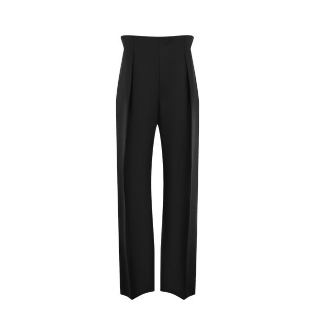 Image 1 of 3 - BLACK - Khaite Womens Trousers are crafted from wool silk cady. Feature a mid-rise waist, wide-leg silhouette, sculpted bowed inseam, clean front pleats, elongated darts, and a jetted welt back pocket. Main Material: 74% Wool, 26% Silk. Made in the USA. 