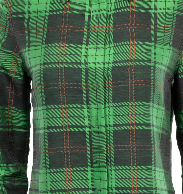 Image 3 of 3 - GREEN - LOEWE Check Shirt featuring regular fit, short length, classic collar, french cuffs, concealed button front fastening, curved hem and Anagram embroidery placed at the hem. Cotton/Silk. Made in Italy. 