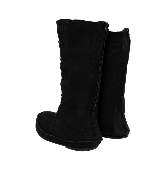 Image 3 of 4 - BLACK - THE ROW Tyler lace-up calf high boot in shearling-lined suede with waxed cotton laces, zipper closure at the back and rubberized sole. 100% leather. Made in Italy. 