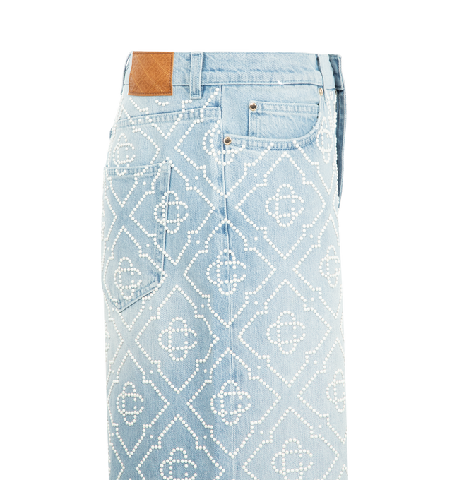 Image 3 of 3 - BLUE - CASABLANCA Pearl Denim Shorts featiring zip fly with button closure, belt loops, five-pocket style, silver-tone hardware, baggy silhouette and pearl detail throughout. 100% cotton. Made in Portugal.  
