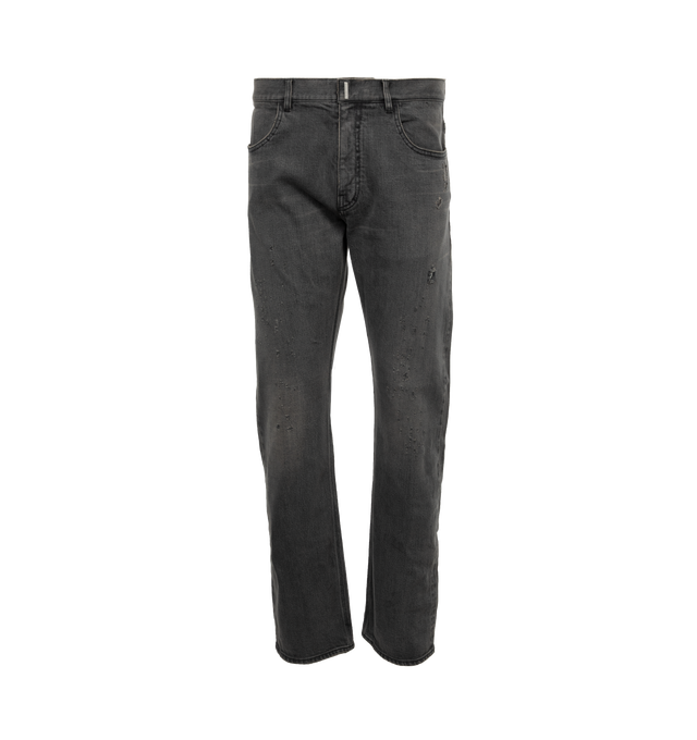 Image 1 of 3 - BLACK - GIVENCHY Straight-Leg Jeans featuring button, hook and zip fastening, two front pockets, two back pockets and one hidden pocket on back ad slight distressing. 97% cotton, 3% elastane.  
