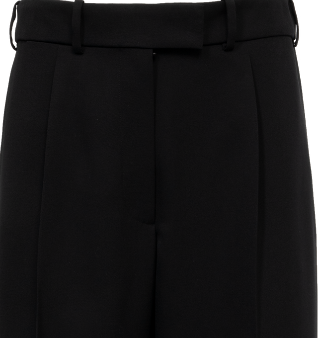 BLACK - THE ROW Roan High-Rise Pleated Straight-Leg Pants featuring pleated front, high rise, side slip pockets, back welt pockets, wide legs, full length, hook-tab zip fly and belt loops. 100% wool. Lining: silk. Made in Italy.