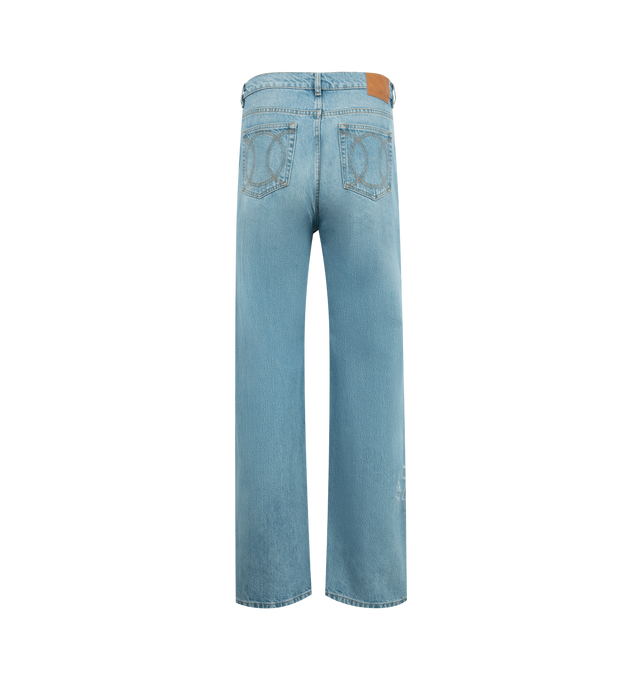 Image 2 of 4 - BLUE - CASABLANCA Graffiti Jeans featuring concealed fly and button fastening, belt loops, classic five pockets and logo print to the side. 100% cotton. 