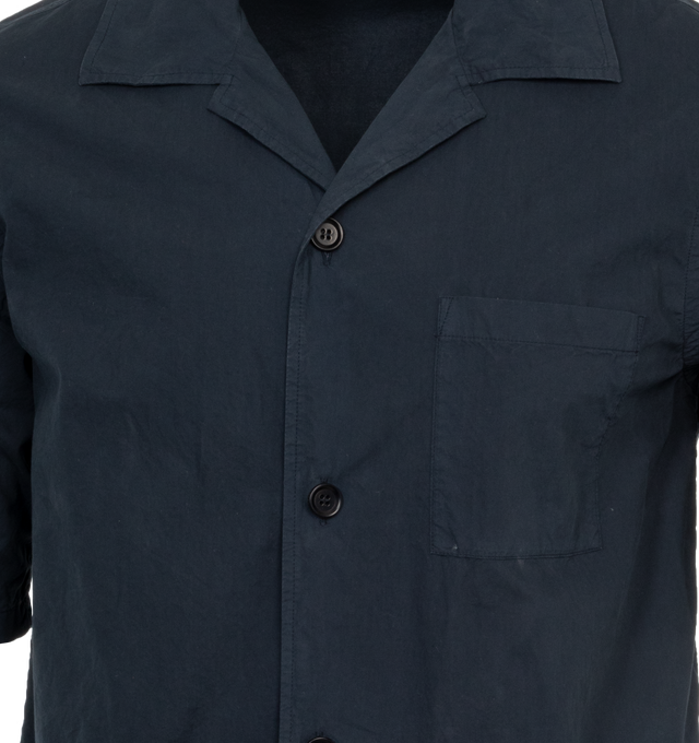 Image 3 of 3 - NAVY - ASPESI Camicia Ago Shirt featuring lapel collar, button closure, short sleeves and chest pocket. 100% cotton. 