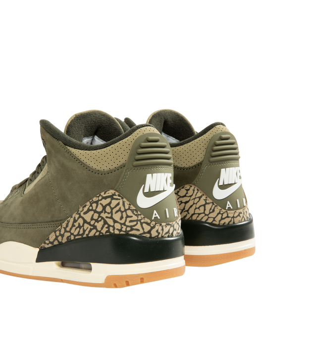 Image 3 of 5 - GREEN - JORDAN Air Jordan 3 Retro Sneaker featuring a luxe leather and nubuck upper, comfy collar, flexible foam midsole, Air-Sole units in the heel and forefoot and solid rubber outsole. 