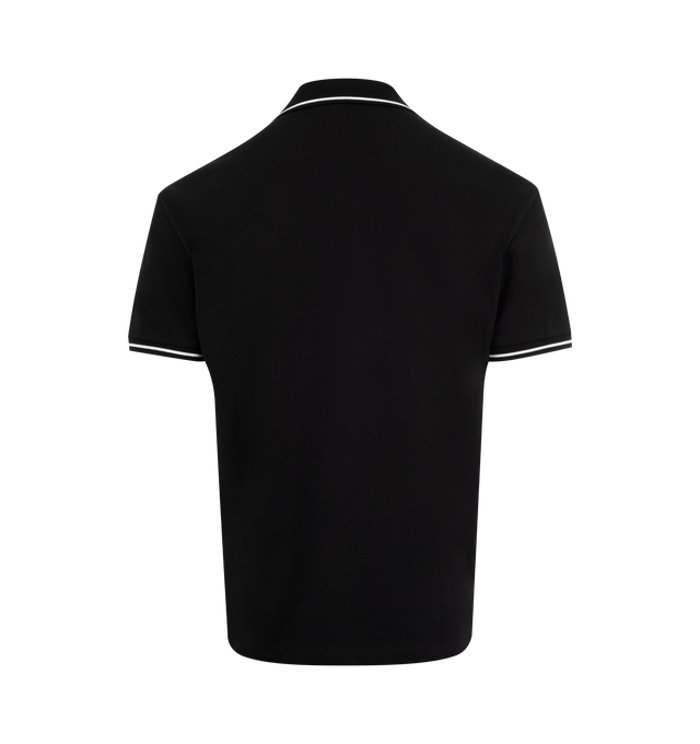 Image 2 of 2 - BLACK - AMIRI Polo Tee featuring polo collar, partial front button closure, embroidery logo detail at chest, short sleeves and stripe detail at collar and sleeves. 100% cotton. Made in Italy. 