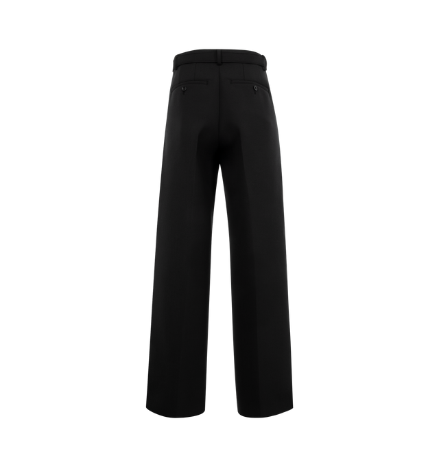 Image 2 of 3 - BLACK - Sacai Women's belted suiting trousers featuring high rise, adjustable belt, slanted wide legs, hidden button/zip fly, belt loops. 70% Polyester / 30% Wool with Cupro lining. Made in Japan. 