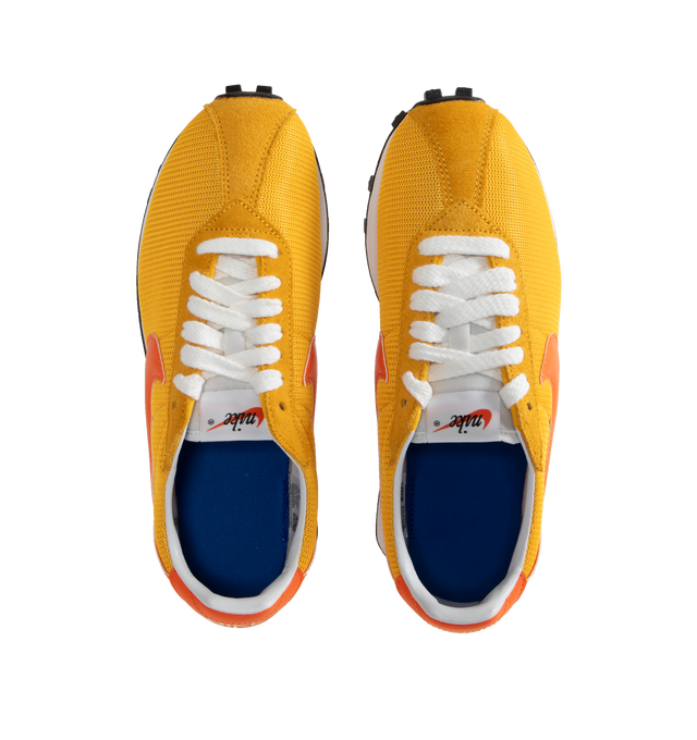 Image 5 of 5 - YELLOW - Nike LD-1000 SP Sneakers are a lace-up style with retro overtones, flared heels, suede and textile details, and waffle outsoles.  