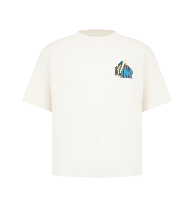Image 1 of 2 - WHITE - Nahmias Men's TV Boxy T-Shirt is crafted from premium cotton and features a boxy silhouette with a classic crew neckline, short sleeves, and signature TV-inspired graphic artwork. This designer graphic T-shirt combines exceptional everyday comfort with Nahmias' signature luxury streetwear aesthetic, creating a bold statement piece with a relaxed contemporary fit. Main Material: 100% Cotton. 