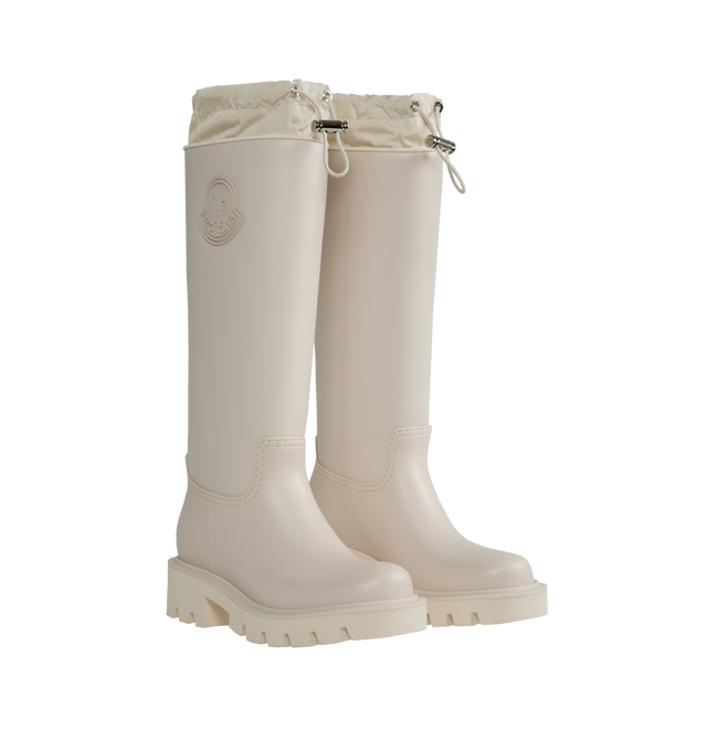 Image 2 of 4 - WHITE - MONCLER Kickstream Waterproof Rain Boot featuring tonal cockerel logo, lug sole, slip-on style with drawcord-toggle closure, waterproof and synthetic upper, lining and sole. 