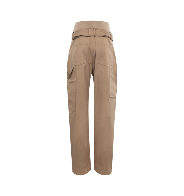 Image 2 of 3 - NEUTRAL - Alaia loose cargo trousers crafted from stretch cotton gabardine with a high waisted, figure hugging knit band, and a long belt with buckle. Made in Italy. 97% cotton, 3% elastane. 