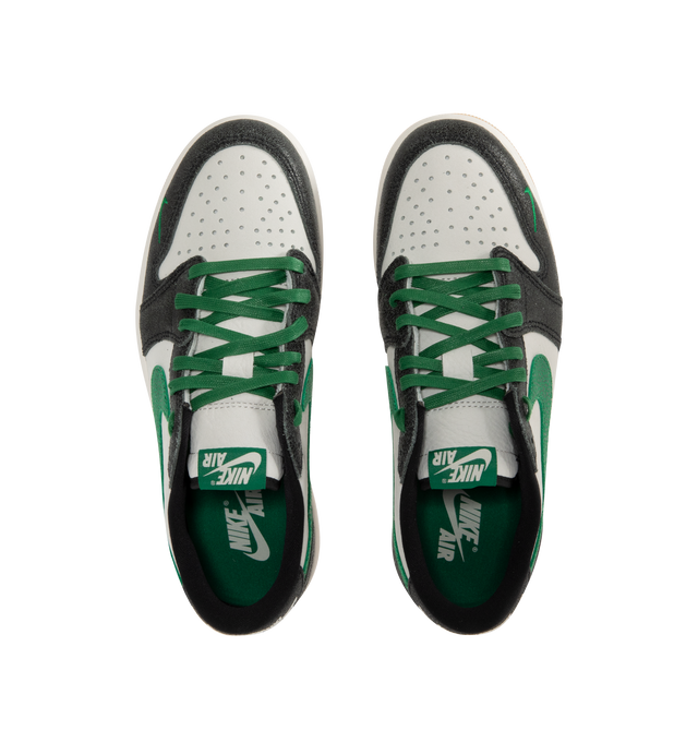 Image 5 of 5 - GREEN - Men's Air Jordan 1 Retro Low OG "Phantom and Pine Green" Sneakers feature a genuine leather upper with the iconic low-top silhouette for a timeless heritage look. These lifestyle sneakers combine encapsulated Air-Sole cushioning with a durable rubber outsole for lightweight comfort, lasting support, and reliable traction. Main Material: Genuine Leather. Midsole: Encapsulated Air-Sole Unit. Sole: Rubber. 