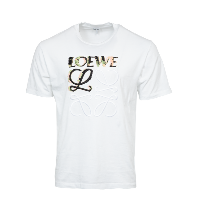 WHITE - LOEWE Relaxed Fit T-Shirt featuring relaxed fit, regular length, crew neck, ribbed collar, short sleeves and LOEWE Anagram embroidered on the chest. 100% cotton.