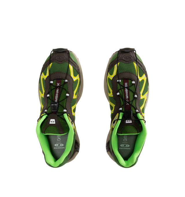 Image 5 of 5 - GREEN - Salomon XT-Whisper Sneakers have Quicklace closures, mesh and faux nubuck details, padded collars, molded OrthoLite insoles,  Agile Chassis System foam rubber midsoles, and treaded Contagrip rubber soles. Made in Viet Nam.  