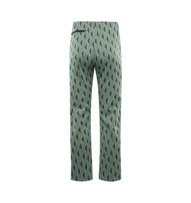 Image 2 of 3 - GREEN - NEEDLES Track Pant featuring jacquard graphic pattern throughout, concealed drawstring at elasticized waistband, three-pocket styling, zip pockets, logo embroidered at front, pinched seams at front and partial mesh lining. 100% polyester. Trim: 100% rayon. Made in Japan. 