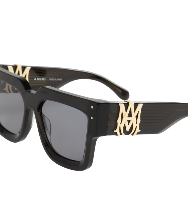 Image 3 of 3 - BLACK - Amiri Jumbo MA Sunglasses have square frames, gradient lenses, integrated nose pads, logo hardware, and exposed wire cords. 100% acetate. Made in Japan.  