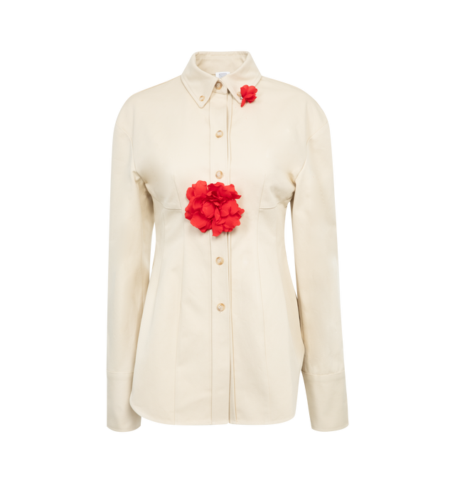 Image 1 of 2 - WHITE - ROSIE ASSOULIN Relaxed Hippy Top featuring long sleeves, classic collar, button front closure and floral detailing.  