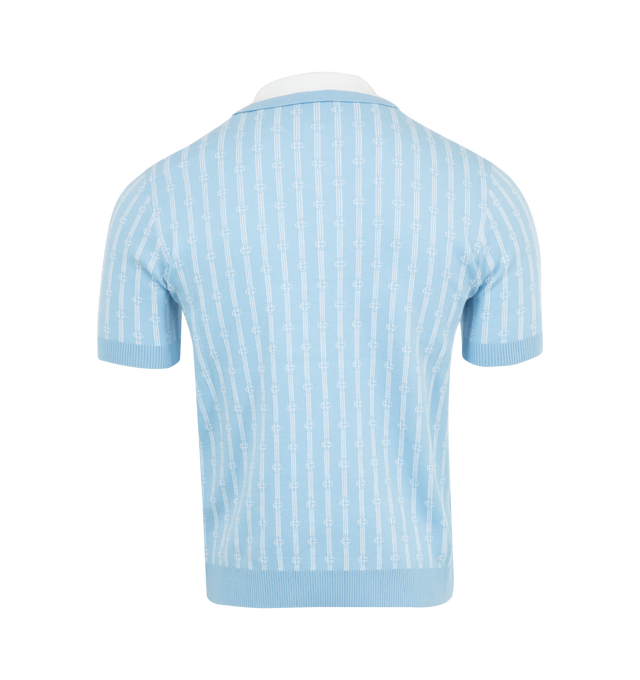 Image 2 of 2 - BLUE - CASABLANCA Monogram Polo featuring rib knit collar, hem, and cuffs, contrast collar, 3 button placket and stripes throughout.  