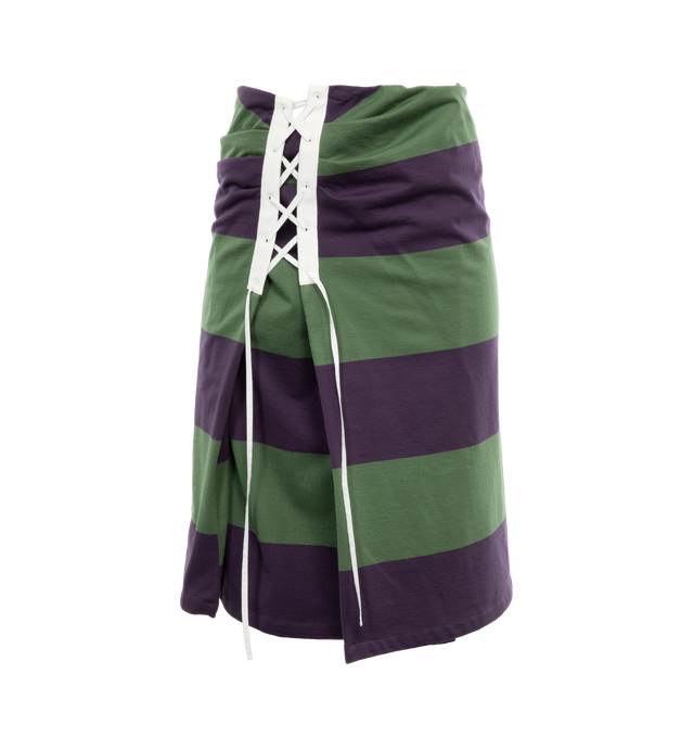 Image 1 of 3 - MULTI - DRIES VAN NOTEN Lace Up Skirt featuring high waist, knee length, straight silhouette and stripes throughout. 100% cotton. Made in Bulgaria. 