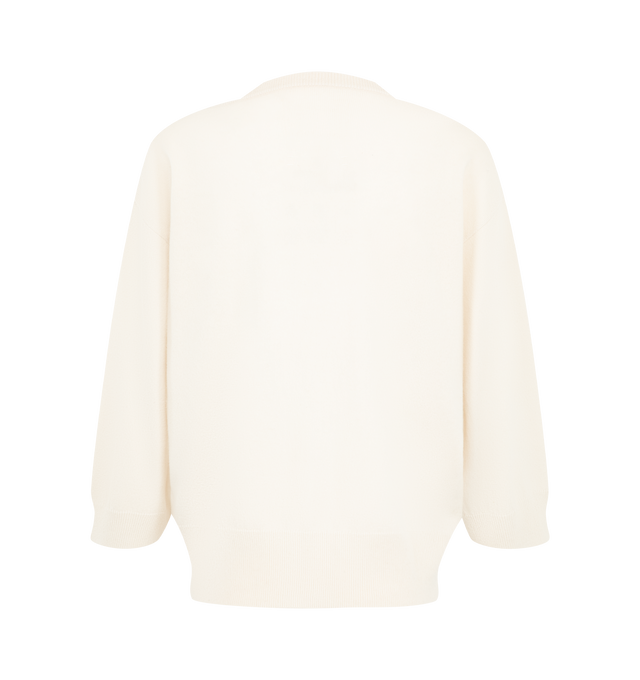 Image 2 of 2 - NEUTRAL - Extreme Cashmere Women's N491 Pearl Sweater is crafted from lightweight summer cashmere and features a wide V-neckline, cropped 7/8 sleeves, and rib-knit trims for an airy, relaxed silhouette. This designer cashmere sweater combines exceptional softness with breathable comfort, making it a versatile layering piece for effortless warm-weather styling. Main Material: 100% Cashmere. 
