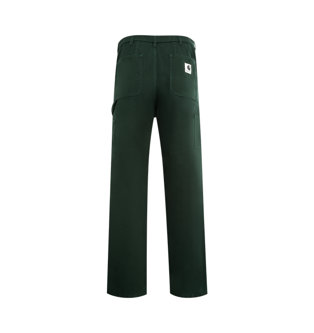 Image 2 of 3 - GREEN - SACAI X CARHARTT WIP Duck Cotton Pants featuring a cargo-inspired silhouette with double-knee, belted, side and back patch pockets, zip fly and button closure. 100% cotton. Made in Japan. 