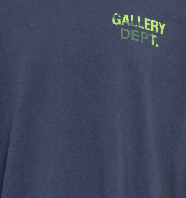 Image 3 of 3 - NAVY - GALLERY DEPT. Souvenir Logo T-Shirt featuring long-sleeves, soft cotton-jersey, relaxed, boxy silhouette, screen-printed logo on chest and back and subtly faded for a well-worn look. 100% cotton. 