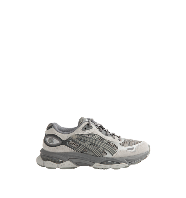 Image 1 of 5 - GREY - Asics Gel-NYC 2.0 Sneaker featuring suede overlays, rearfoot and forefoot GEL technology, shock-attenuating material placed in the midsole of the shoe for cushioning and shock absorption, FF BLAST PLUS cushioning, TPU TRUSSTIC technology, walking-specific flex grooves to support natural movement and smooth heel to toe transition, angled heel softens heel contact with the ground and facilitates more natural heel to toe transitions. 