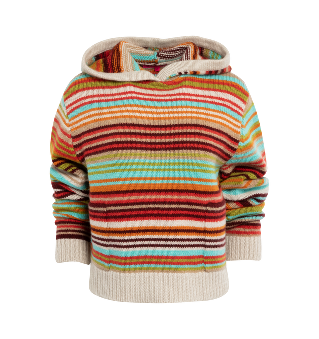 MULTI - THE ELDER STATESMAN Vista Stripe Hoodie featuring long sleeves, ribbed trim, hip length, relaxed fit and pullover style. 100% cashmere. Made in USA.