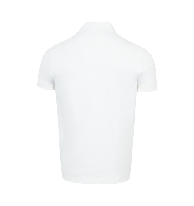 Image 2 of 2 - WHITE - MONCLER Logo Polo Shirt featuring collar, Mother-of-pearl buttons, short sleeves, ribbed cuffs and collar and logo. 100% cotton. 
