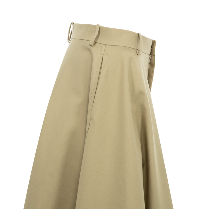 Image 3 of 3 - NEUTRAL - Bottega Veneta Pleated Midi Skirt has a layered panel at the hips and pleating throughout with a concealed button and zip fastening at the back. 72% cotton, 20% viscose, 8% polyester.  